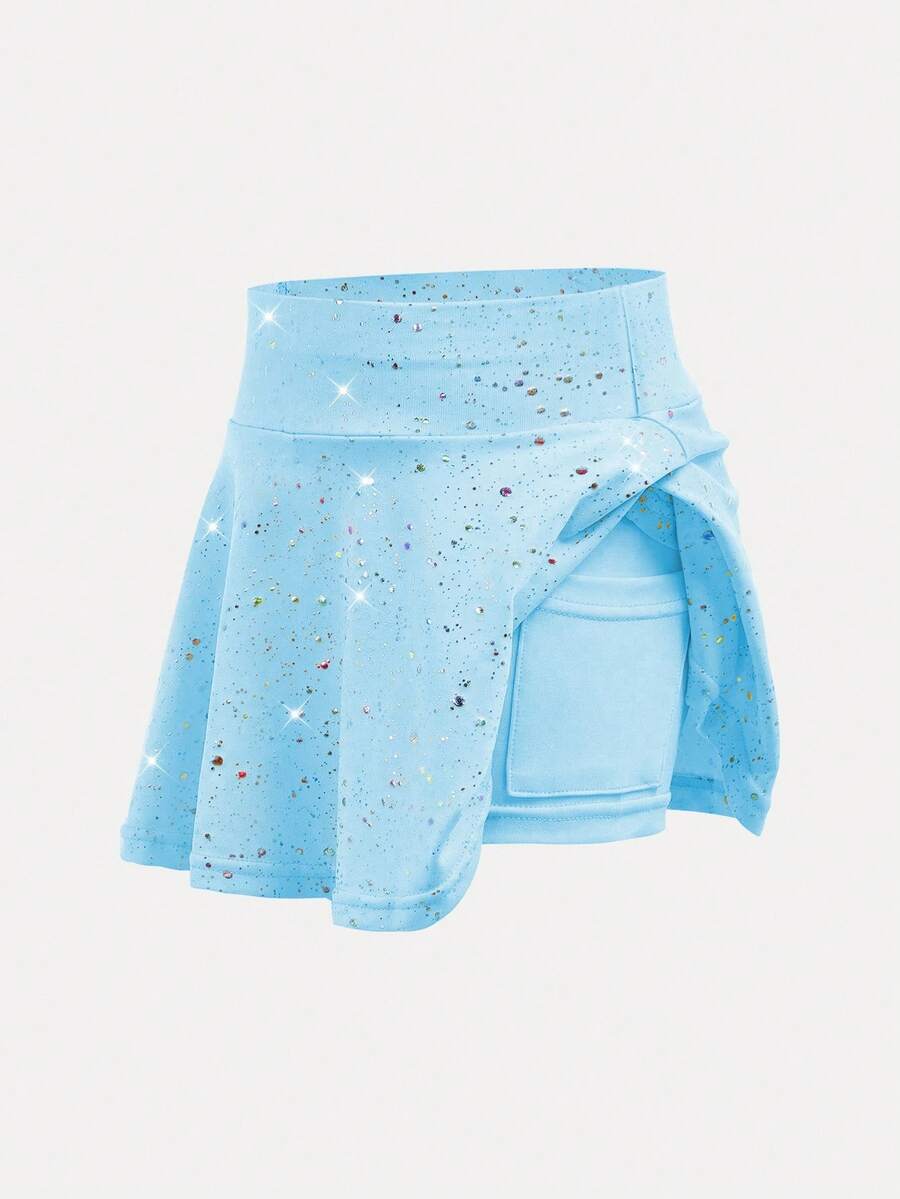 SHEIN 年轻女孩运动服蓝色星空印花弹力舒适瑜伽舞蹈裙 - 藍色 - 查看 1