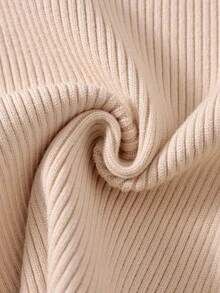 SHEIN Vintaside Kids 小女孩新款纯色针织毛衣 - 幼儿荷叶边高领衫，长袖，时尚内层，秋冬 - 米色 - 查看 5