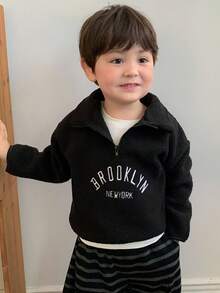 DAZY Baby Boys' Colorblock Sherpa Fleece Embroidered Korean Style Long Sleeve Sweatshirt Fall,Winter Toddler - Black - View 7