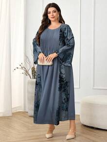 Al Najma 大码女式优雅花卉印花拼布阿拉伯风格连衣裙 - 彩色 - 查看 5