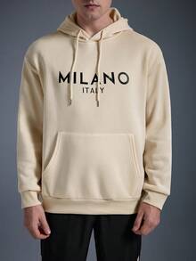 Driftmere DRIFTMERE Men Italian Graphic Print Casual Sports Commuting Versatile Letter Long Sleeve Hooded Fleece Sweatshirt, Track Hoodie For Men