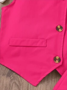 中學生女生荷葉邊裙子優雅2件式上衣套裝 - 玫紅色 - 查看 9