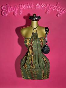 Slaydiva Women's Dark Green Summer Tie-Dye Gradient Halter Bodycon Mini Dress,Night Club Outfits,Vintage Wild Street Boho Clothes For Vacation & Party - Green - View 1