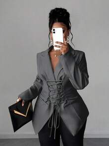 Maweii Plus Size Women's Business Commuter Suit With Tie Design, Mature And Charming