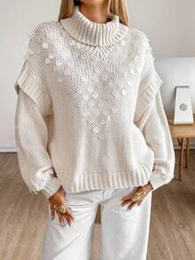 Siren Gaze Women's Solid Color High Neck Drop Shoulder Sequin Knit Pullover Sweater Winter,Christmas Sweater Casual - Apricot - View 7