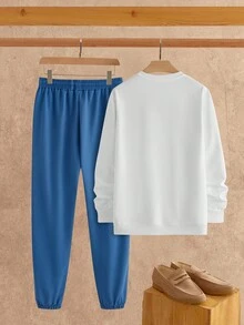 Manfinity NXTstreet 2 件套男士休闲商务西装、针织圆领运动衫和裤子，春秋季，适合秋冬 - 彩色 - 查看 2