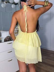 Ronhire Vacanță la plajă de vară, roșu uni, în cascadă, cu frunze de lotus, tort din șifon, potrivită pentru întâlniri zilnice, ieșiri de noapte, cluburi de noapte, petreceri, întâlniri, petreceri cocktail, petreceri la piscină, haine de sezon pentru școală, rochii de sezon școlar, rochii de vacanță, fuste tutu - Galben - Vizualizare 6