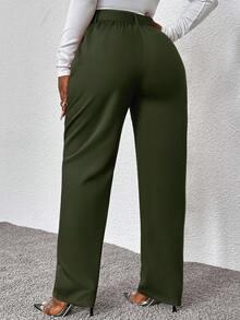 Zolique Women's Casual Slim Fit Trousers With Belt, Autumn - Army Green - View 2