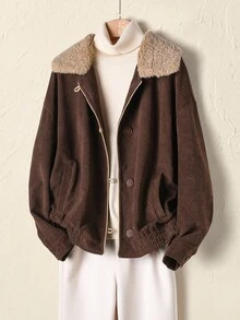 Rusticease Women's Fluffy Collar Long Sleeve Single-Breasted Casual Jacket, Autumn/Winter Fall Tops Women  Winter Coat Women, Casual Women Outfits Brown  Women's Winter Jacket Winter Clothes For Women - Rust Brown - View 1