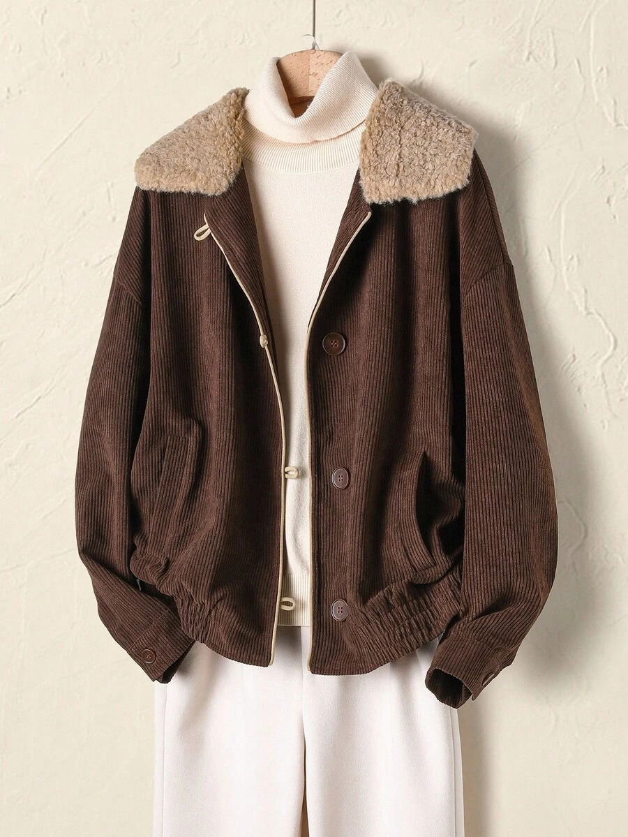 Rusticease Women's Fluffy Collar Long Sleeve Single-Breasted Casual Jacket, Autumn/Winter Fall Tops Women  Winter Coat Women, Casual Women Outfits Brown  Women's Winter Jacket Winter Clothes For Women - Rust Brown - View 1