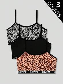 SHEIN 3件套女士无钢圈文胸，猎豹印花上衣 - 彩色 - 查看 1