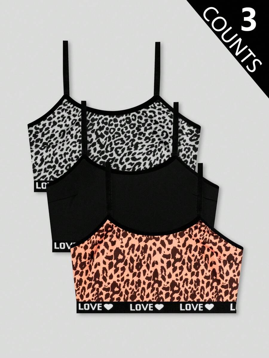 SHEIN 3件套女士无钢圈文胸,猎豹印花上衣 - 彩色 - 查看 1