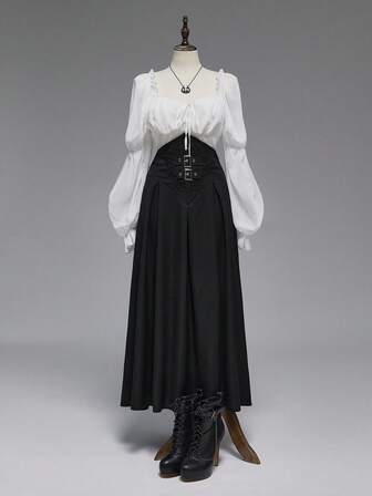 Goth Plus Size Vintage Gothic High Waist Embroidered Women Skirt