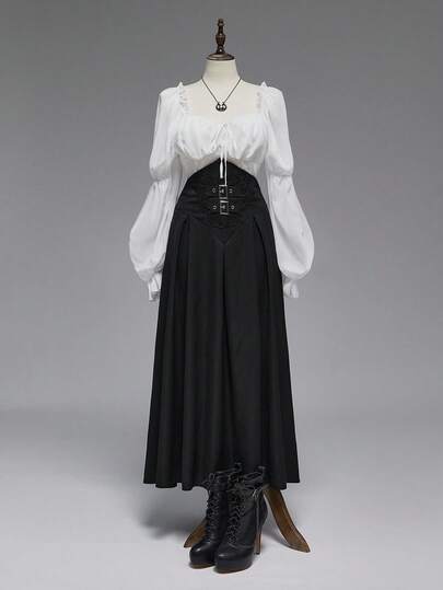 Plus Size Vintage Gothic High Waist Embroidered Women Skirt