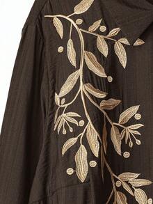 Modelyn Plus Size Plant Embroidery Shirt And Pants 2 Pieces Set - Coffee Brown - View 3