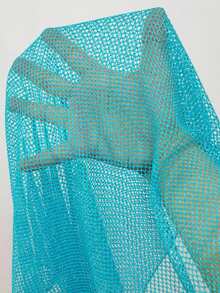 SHEIN Swim Holiday Solid Color Hollow Knit Tie Front Mini Cover-Up Skirt,Summer Beach - Baby Blue - View 7