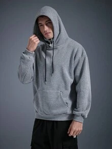 DRIFTMERE 男士休闲纯色半拉链连帽卫衣，春秋季套头衫，运动上衣，男士连帽衫，冬春夏皆宜 - 灰色 - 查看 7