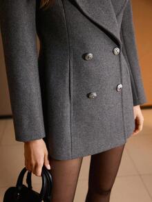 MOTF PREMIUM 秋冬季羊毛翻领双排扣大衣 - 深灰色 - 查看 3