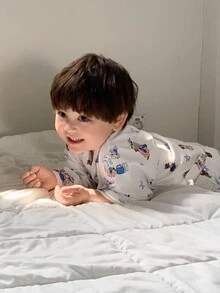 DAZY 2 Stück Baby Jungen Cartoon Muster Loungewear Set - Langarm Oberteil und Lässig Hose Herbst,Winter