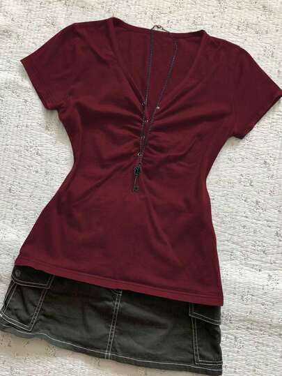 INAWLY 女士休闲纯色短袖修身T恤，夏季