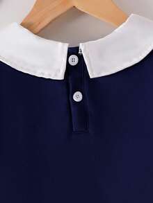 2pcs/Set Young Girls Back To School Collegiate Style Sweatshirt And Pleated Skirt Set, Navy Blue Collar Sweatshirt With Letter Print, Pink Pleated Skirt, School Uniform Look Fall Winter - Royal Blue - View 6