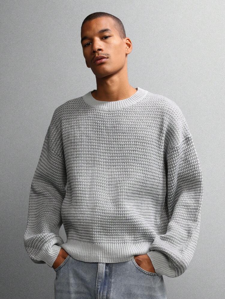 Textured Chunky Knit Sweater With Ribbed Trim