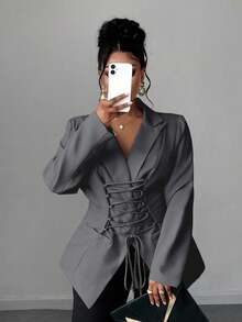 Maweii Plus Size Women's Business Commuter Suit With Tie Design, Mature And Charming