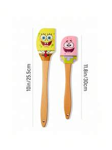 SpongeBob SquarePants | SHEIN 2pcs Silicone Scraper Baking Tools Long Handle Spatula Cream Cake