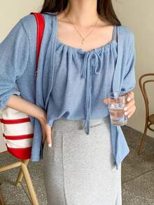 DAZY 2pcs Women's Long Sleeve Top And Camisole Set, Spring/Summer - Apricot - View 6