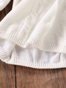 婴儿和女孩的时尚可爱百搭翻领毛衣裙 - 白色 - 查看 7