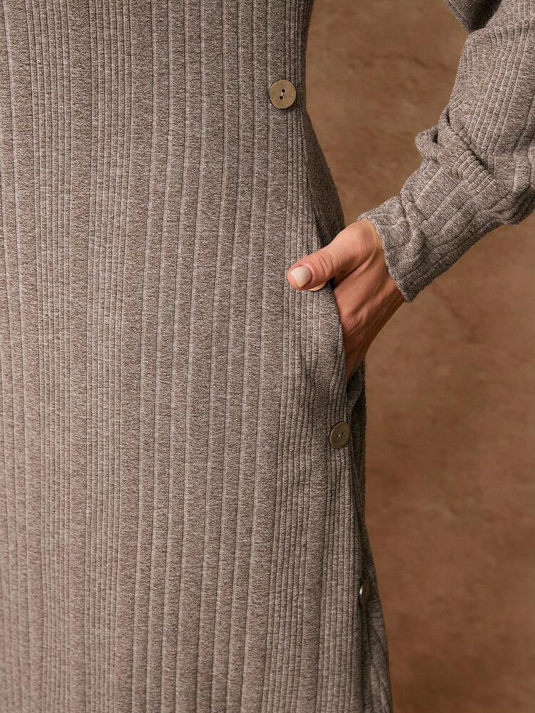 Plus Size Women's Solid Color Round Neck Regular Shoulder Long Sleeve Casual Ribbed Knit Dress Knitted Dress For Women, Autumn/Winter,2025 New