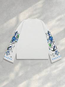 ROMWE MEN Street Life Men's Streetwear Graphic Print Tee, Suitable For Everyday Wear, Spring/Summer, Fall - White - View 2