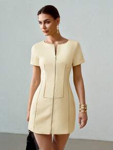 MOTF PREMIUM ZIPPER SLIM FIT DRESS - Apricot - View 3