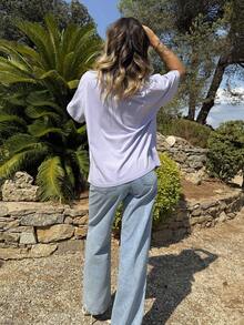 Manon Tanti Soft Oversized Crew Neck T-Shirt Spring Summer Casual Everyday Oversized Tee Airport Holiday Festival Fall Autumn Winter - Purple - View 2
