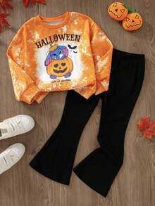 2pcs/Set Young Girl Cute Cartoon Princess Sweatshirt & Sweatpants, Fashionable Sports Style Suitable For School And Sports, For Halloween Party