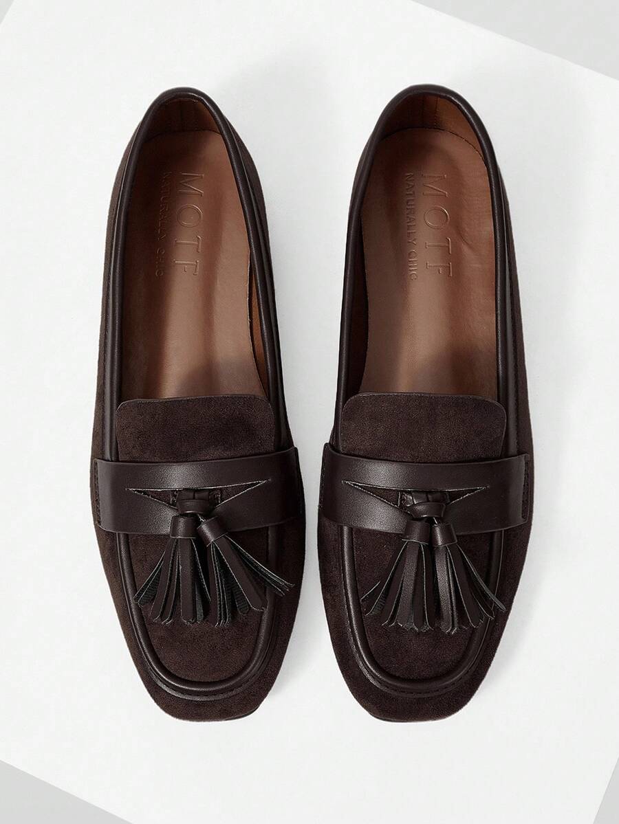 MOTF CLASSIC TASSEL LOAFERS SLIP-ON CASUAL SHOES, SQUARE TOE FLAT SHOES FOR WOMEN, SUITABLE FOR AUTUMN/WINTER FOR CHRISTMAS - Coffee Brown - View 2