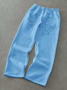 PAVTROS 男士街头风流行 INS 配色蜘蛛网和心形刺绣毛巾布休闲裤，男友/丈夫礼物，周年纪念礼物，时尚宽松粉色运动裤