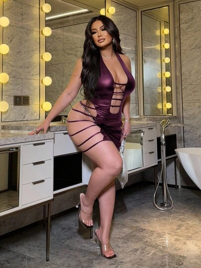 NU&NOW Vestido de punto elástico ajustado con espalda descubierta para mujer de talla grande