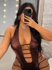 NU&NOW Đầm bodycon dệt kim co giãn hở lưng gợi cảm cỡ lớn cho nữ - màu nâu - Xem 6