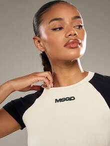 MISSGUIDED Áo thun Raglan MSGD Color Block tay ngắn cổ tròn màu trắng đen tương phản áo bóng chày thường ngày mùa hè - Nhiều màu - Xem 3