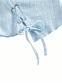 Glamance 女士斜开衩吊带修身长袖上衣，休闲百搭，适合派对、返校、秋冬穿着，浅蓝色上衣，婴儿蓝上衣，Y2K 时尚系列，新年新款 - 淺藍色 - 查看 5
