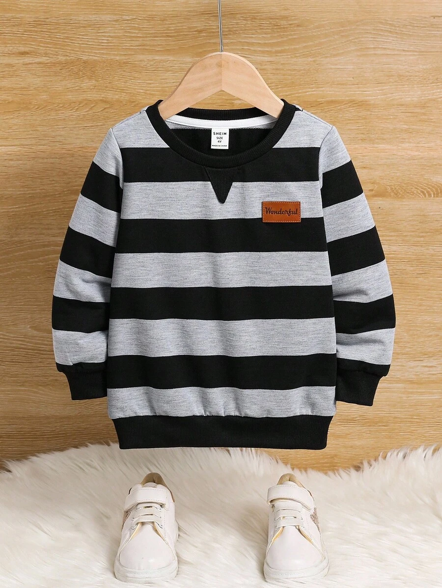 SHEIN Young Boy Fitted Crew Neck Raglan Sleeve Striped Sweatshirt,In Fall/Winter - Multicolor - View 1
