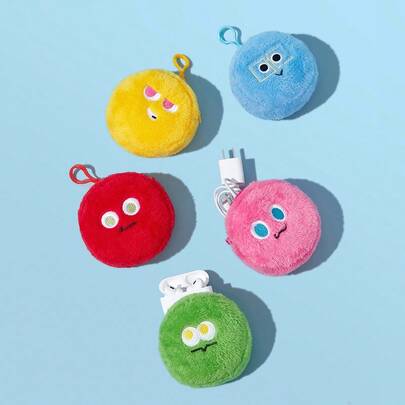 POKOJA LAND 1个趣味刺绣收纳袋 - 多功能化妆包兼毛绒零钱包，无填充物，卡通拉链设计，可收纳耳机及其他小物件 - 方便青少年及成人日常携带，可爱耐用，旅行必备配件