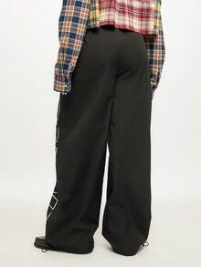 SUMWON WOMEN Graphic Nylon Joggers With Side Text Print Wide Leg Casual Streetwear Pants