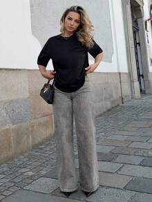 Jeta Ari Quần Jeans Denim Thường Ngày Thiết Kế Đơn Giản Có Túi Nút Phía Trước Cho Nữ - Xám - Xem 4