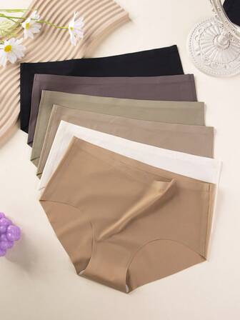 6pcs/Pack Seamless Solid Color Triangle Briefs Set, Simple Style