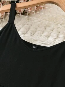 SHEIN Clasi 大尺碼女士純色細肩帶連身裙 - 黑色 - 查看 5
