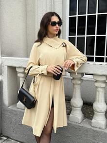 Firerie Women's Casual Commute Daily Fashion New Modern Urban Asymmetric Cinched Waist Waist A-Line Long Sleeve Khaki Mid-Length Trench Coat Fall Winter Clothes For Women Women's Winter Coat Women's Winter Jacket Fall Outfits For Women