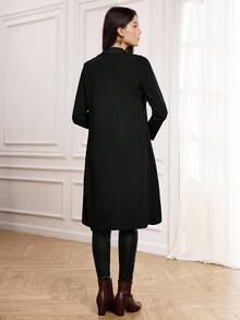 Miaspire Waterfall Collar Slant Pocket Coat Black Blazer Womenblack Trench Coat Womenlong Black Coat - Black - View 3