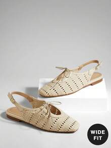 SHUZIA Ladies Wide-Fit Crochet Raffia Slingback Mules - Beige - View 7